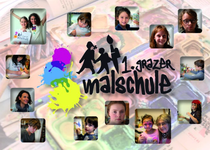 Collage/Einladungskarte für die Ausstellung der 1. Grazer Malschule in der Jugendgalerie des Grazer Rathauses