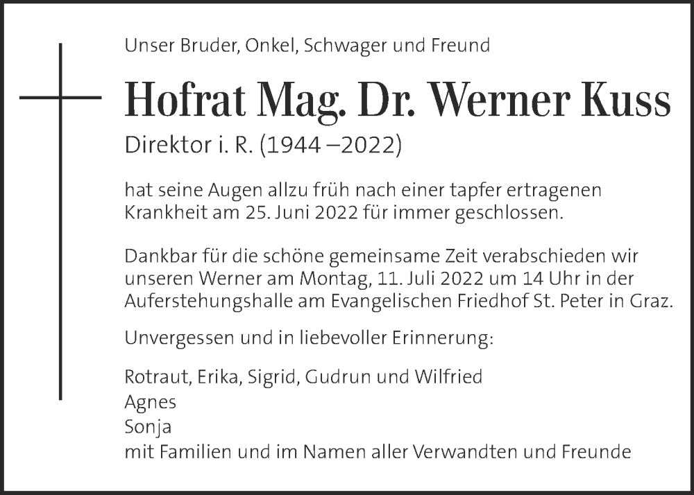 Pate Hofrat Mag. Dr. Werner Kuss